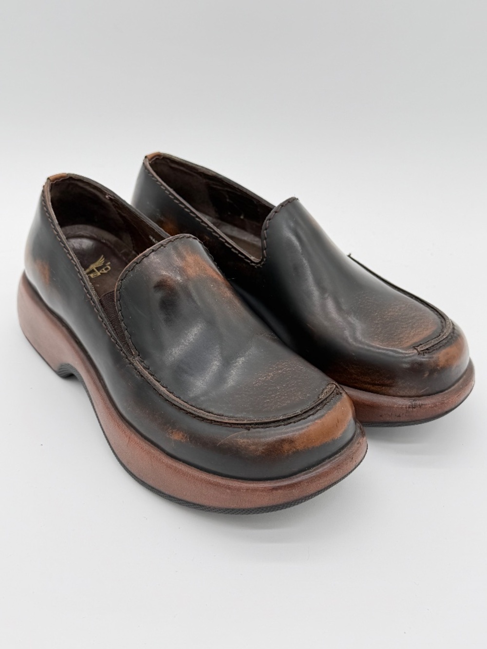 Dansko Vintage Platform Loafers Brown Leather Chunky Clogs Y2K Women Sz 37 6.5 7